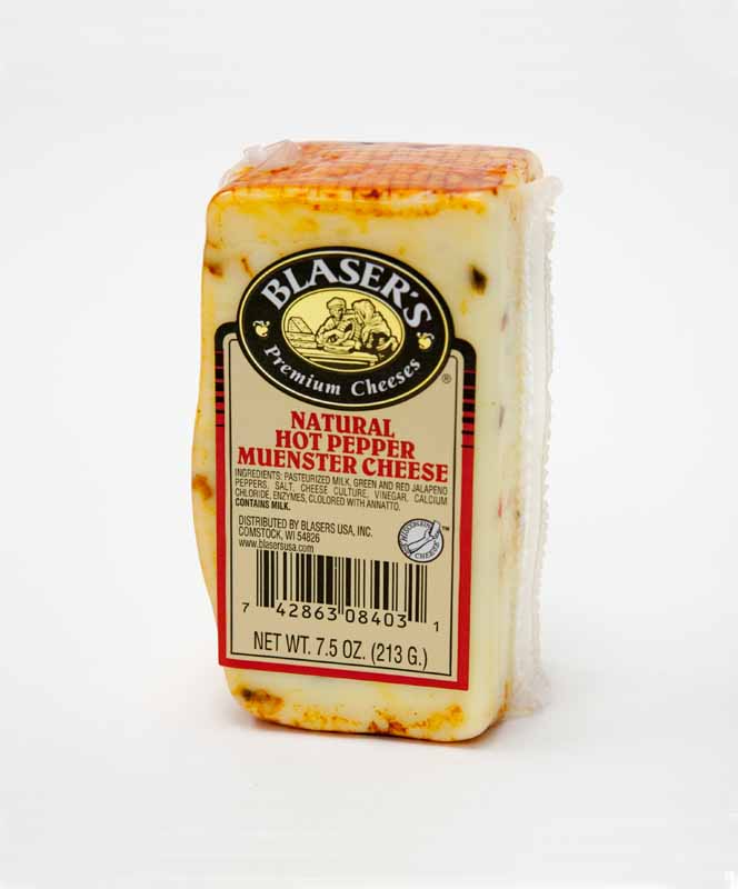 7.5 oz Blaser Hot Pepper Muenster Cheese Ellsworth Cooperative Creamery